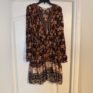 Umgee Floral Bohemian Dress - Black and Orange